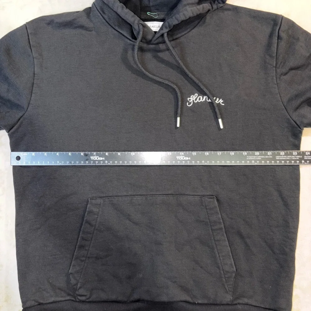 Flaneur Homme Script Logo Hoodie Mens Large Black Sweatshirt Streetwear